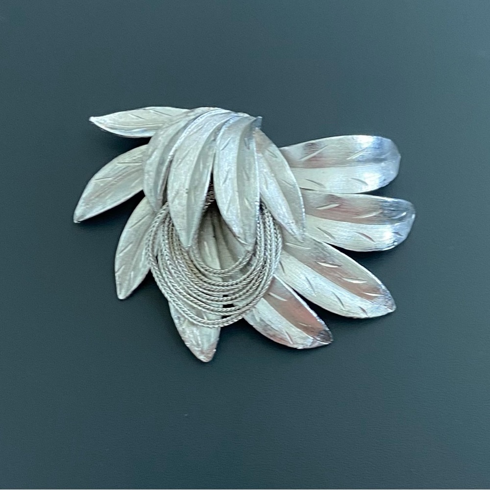 Silvertone Kramer Leaf Brooch